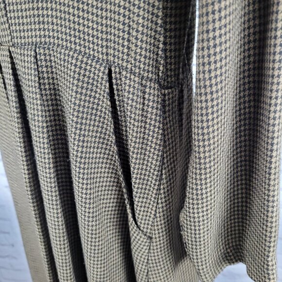 VTG Horchow Black Tan Houndstooth Long Sleeve Pleated Peak Lapel Jacket Dress 12 - Picture 11 of 15